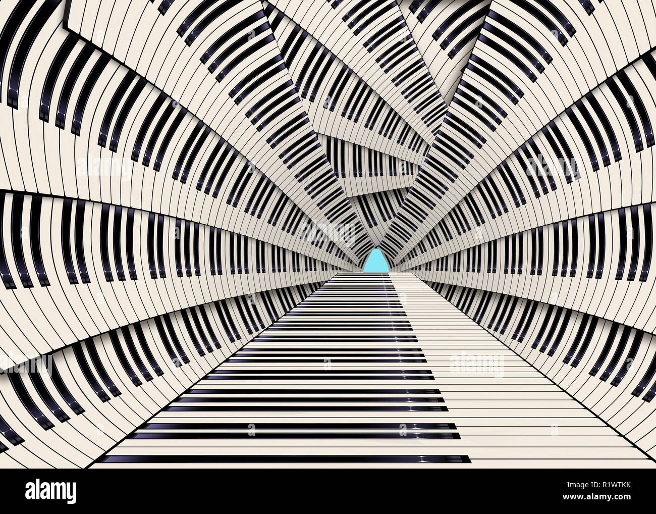 Piano keys seen in an unusual way makes a graphic design in this color