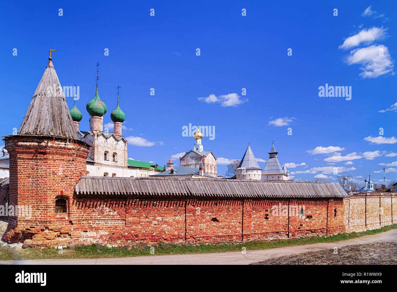 Walls of Kremlin in Rostov Veliky in Yaroslavl oblast in Russia. Stock Photo