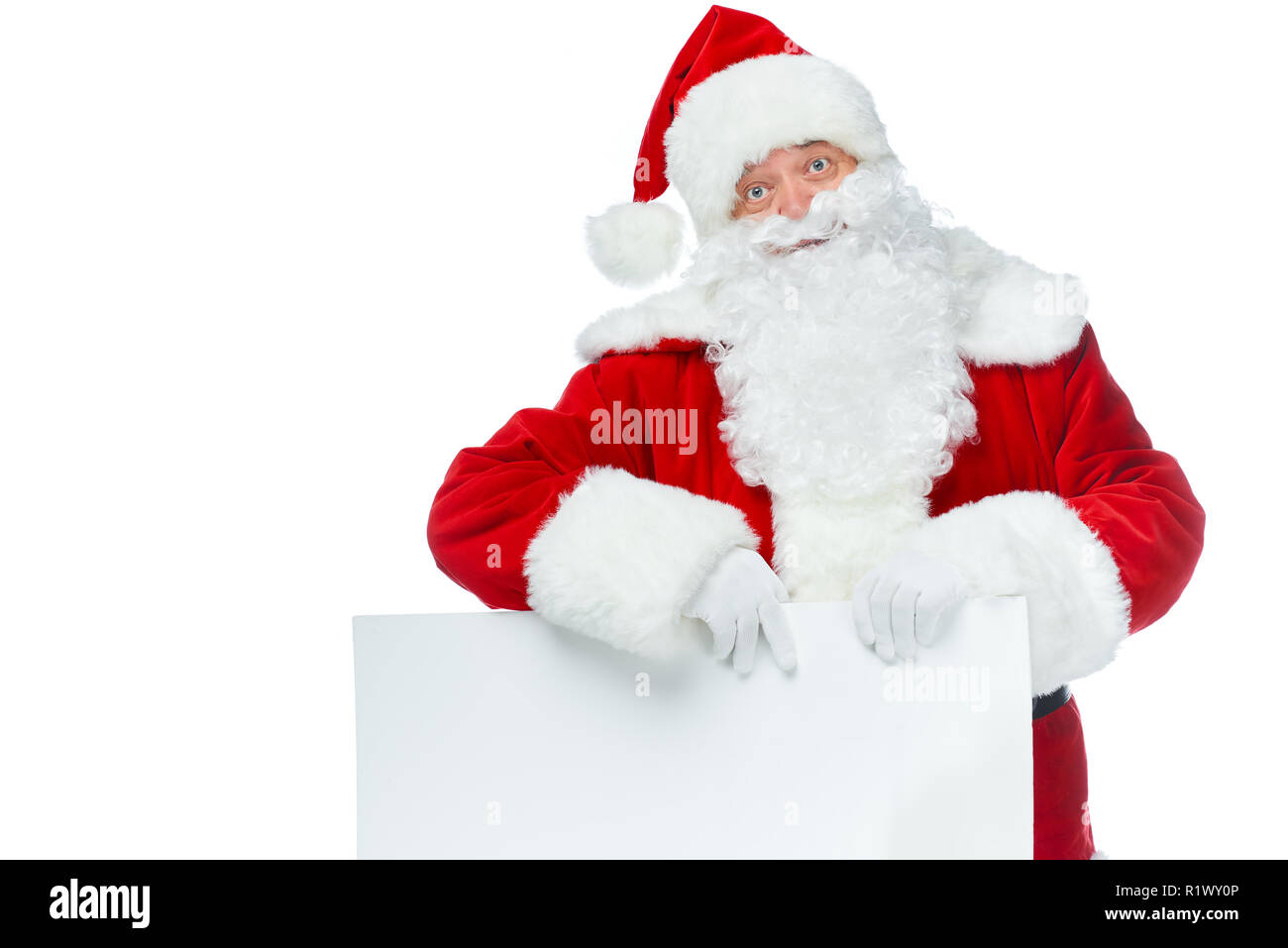 santa claus with empty board isolated on white Stock Photo - Alamy