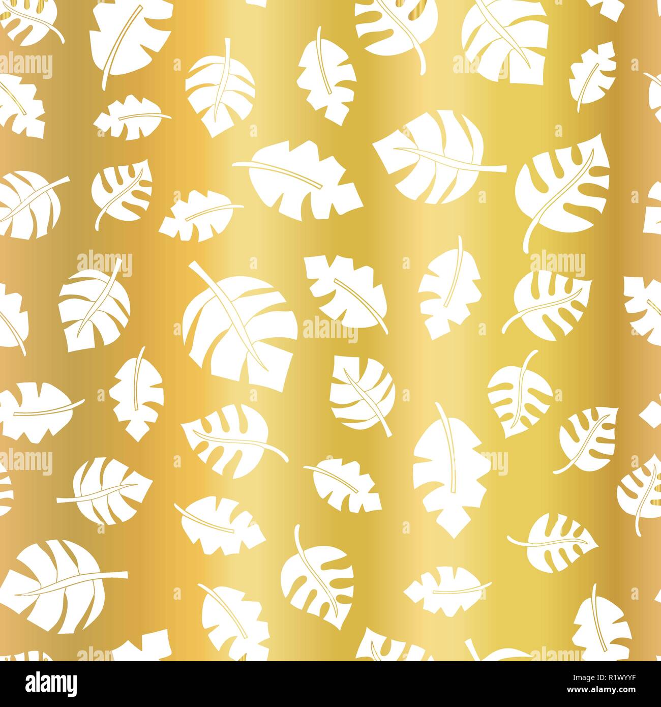 Gold Foil Leaves Seamless Vector Background White Scattered Leaf