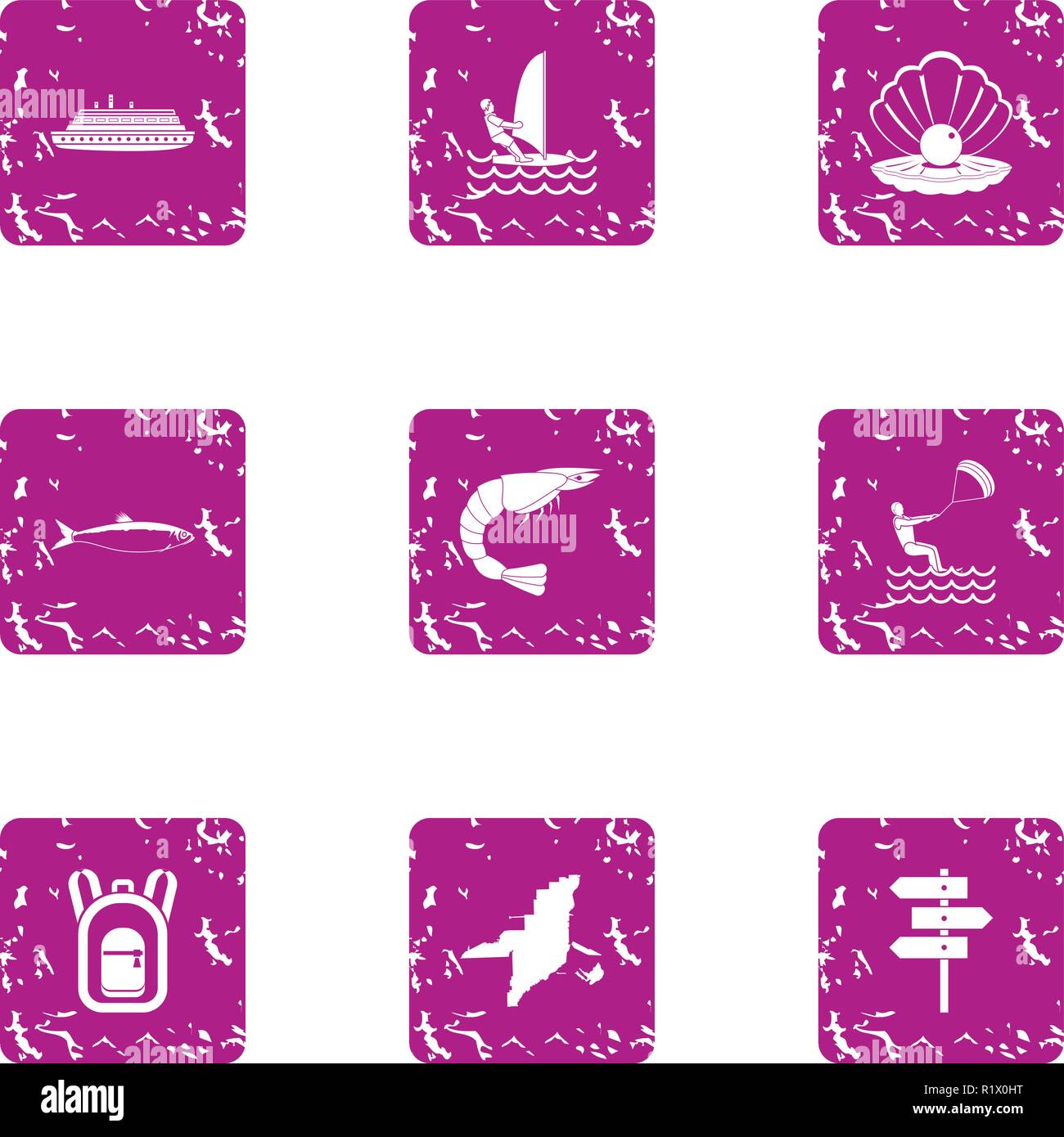 Bottom exploration icons set, grunge style Stock Vector