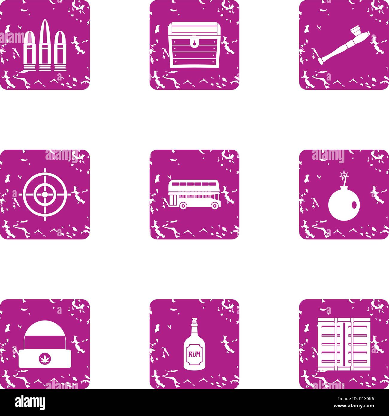 Gun icons set, grunge style Stock Vector