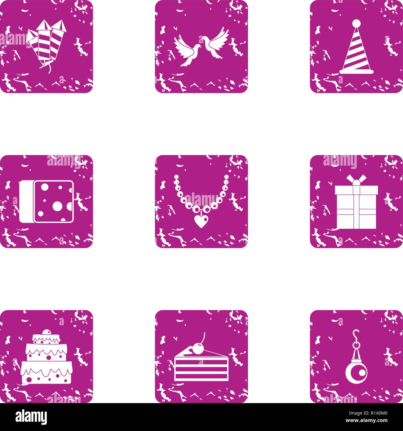 Shindig icons set, grunge style Stock Vector