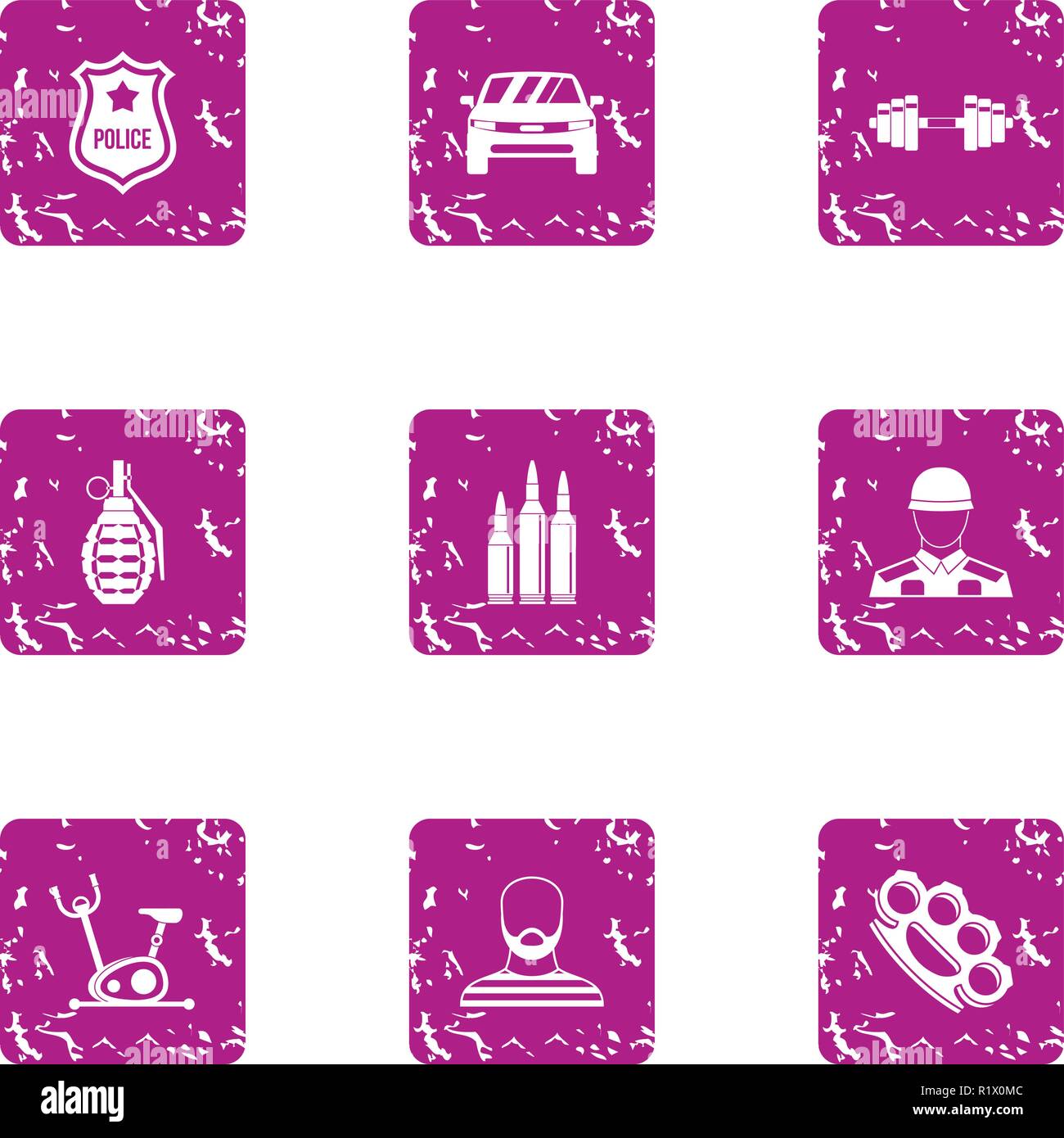 Police icons set, grunge style Stock Vector