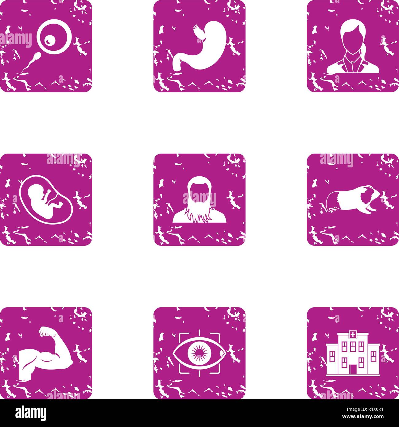 Faculty icons set, grunge style Stock Vector