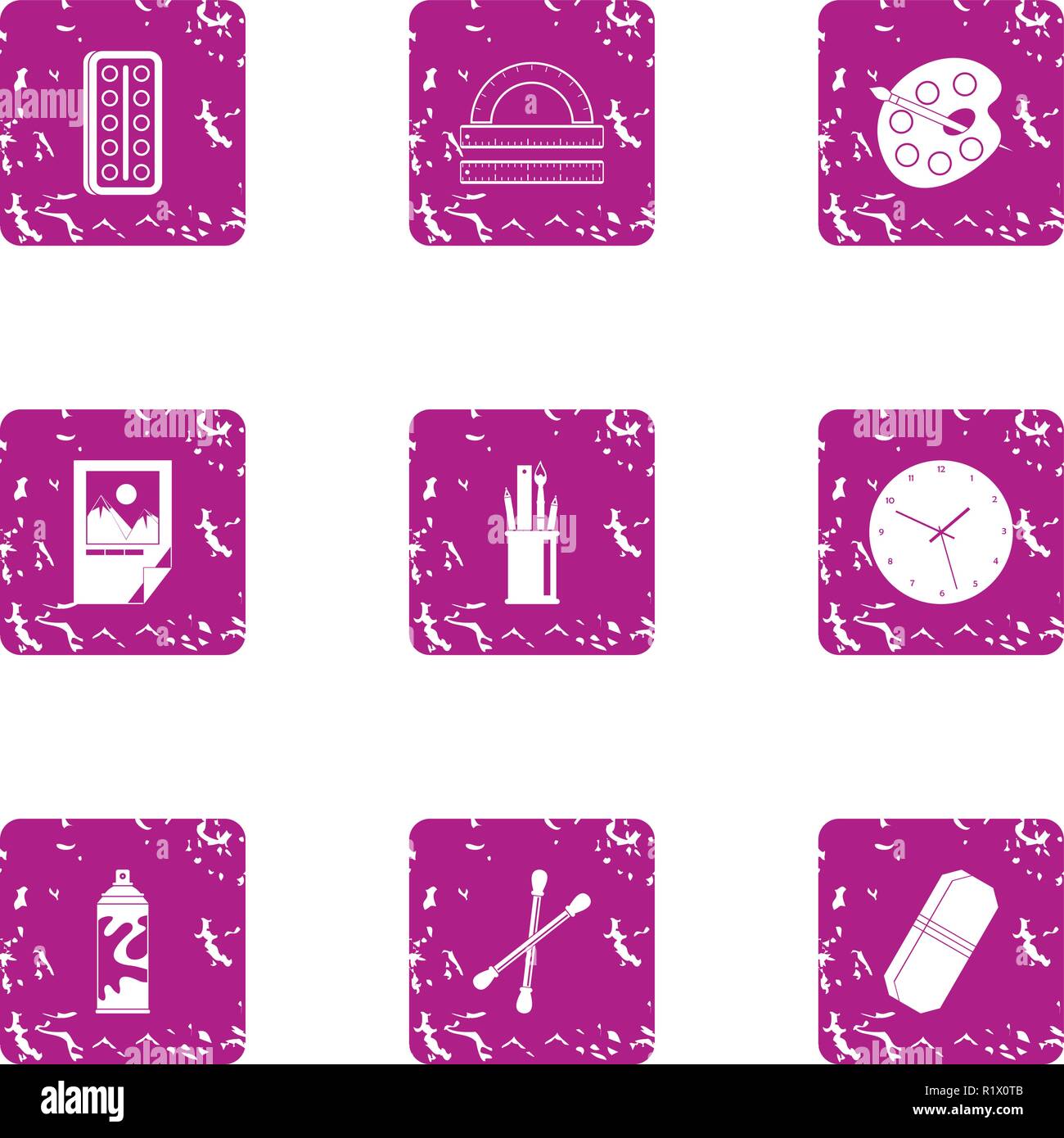 Paint material icons set, grunge style Stock Vector