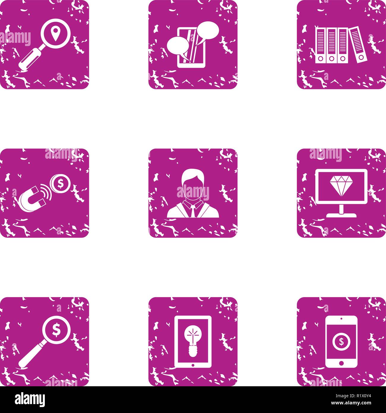 Foreign currency icons set, grunge style Stock Vector