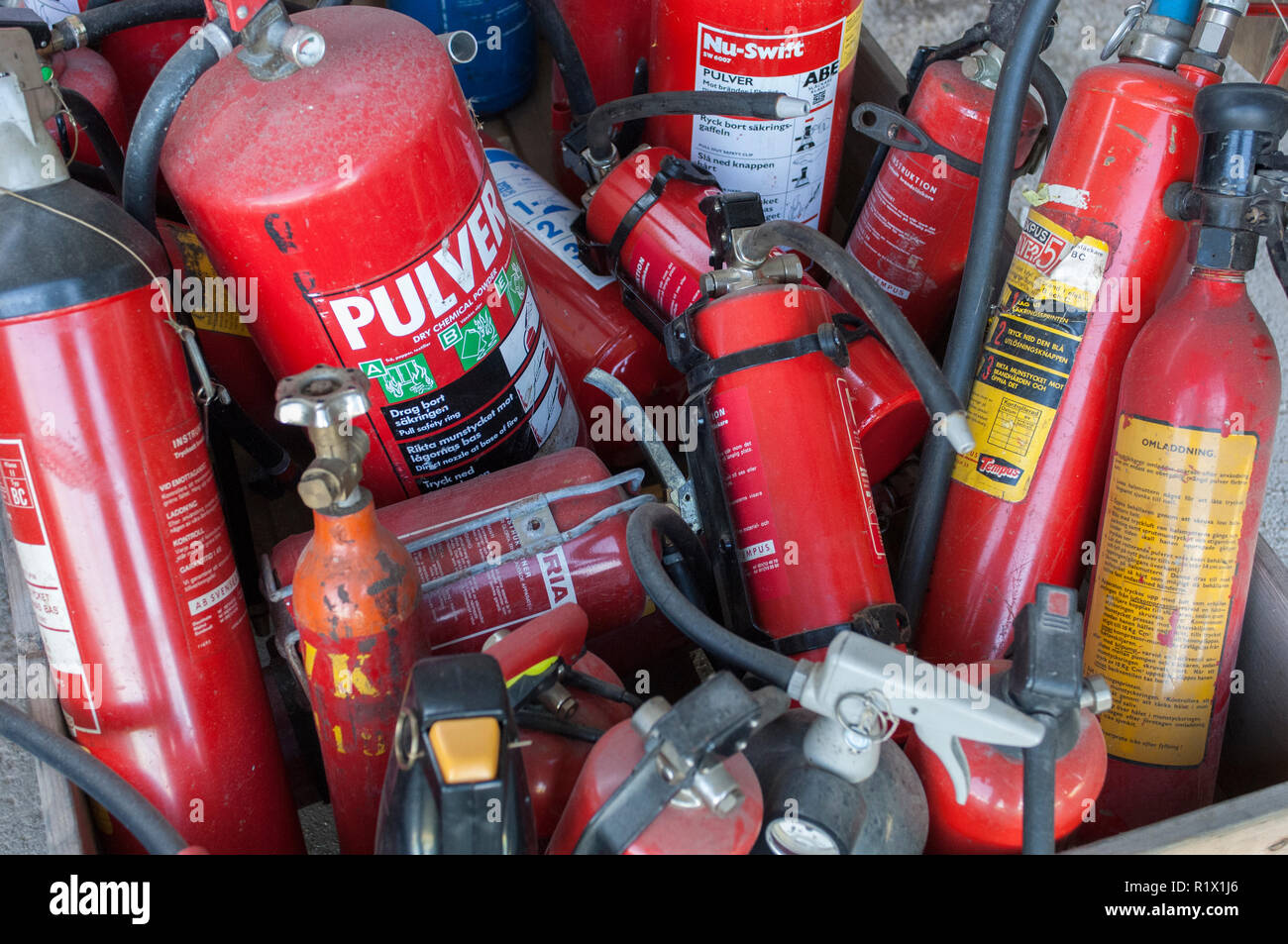 Old waste fireextinguisher, Sweden Stock Photo Alamy