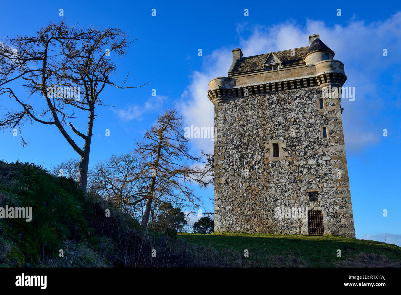 Fatlips Castle at the top of Minto Crags near the village of Denholm in