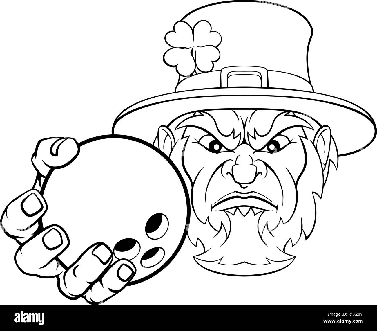 Leprechaun Holding Bowling Ball Sports Mascot Stock Vector