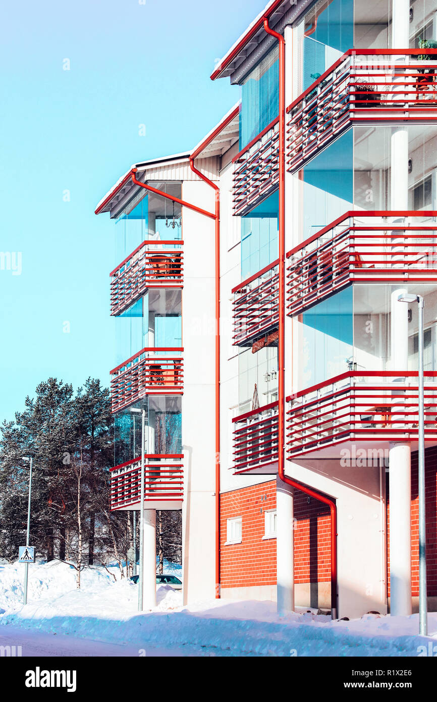 Image showcasing Block of apartment residential buildings of winter Rovaniemi, Lapland ...