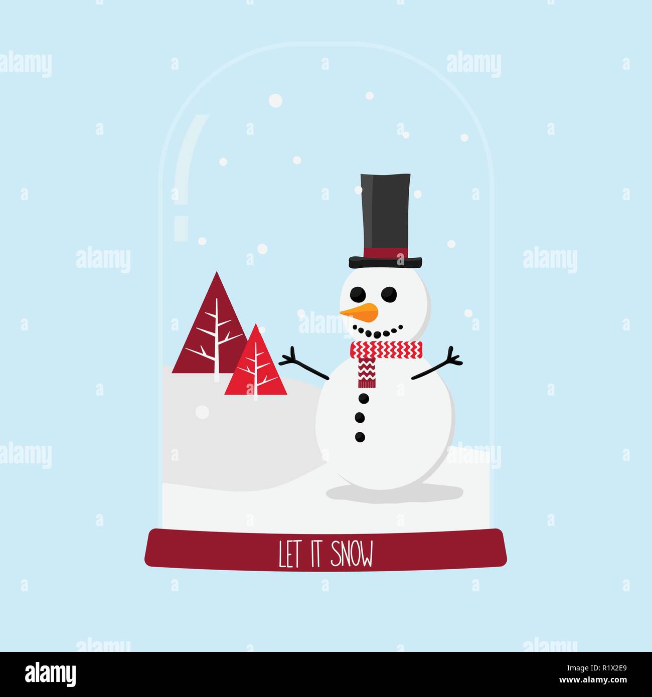 Christmas snow globe with snowman on blue background vector ...
