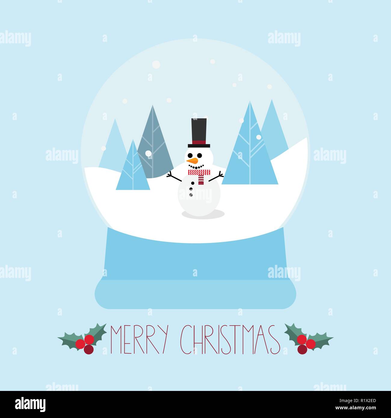 Christmas snow globe with snowman on blue background vector ...