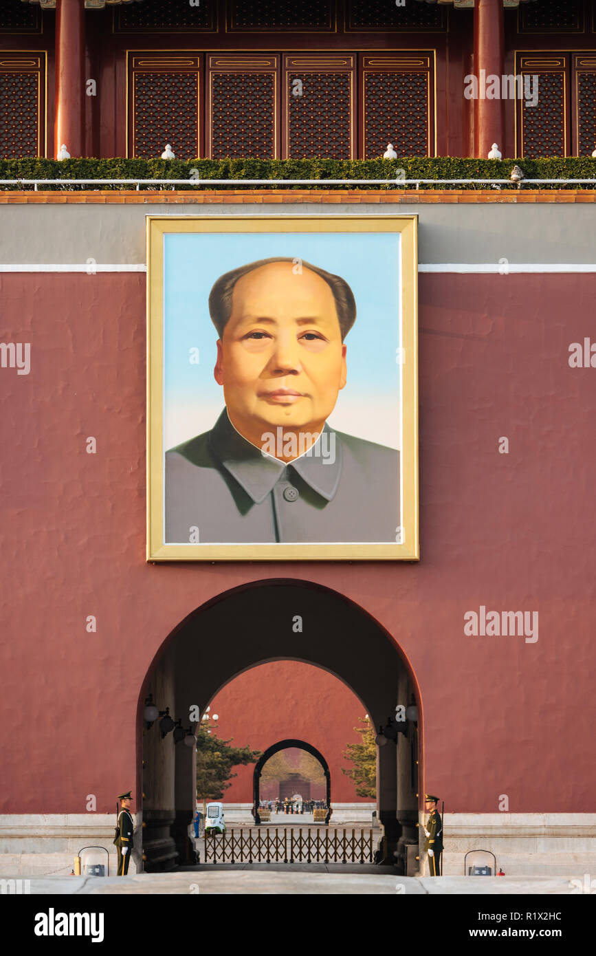 Gate of Heavenly Peace with Mao's Portrait and guard, Tiananmen Square