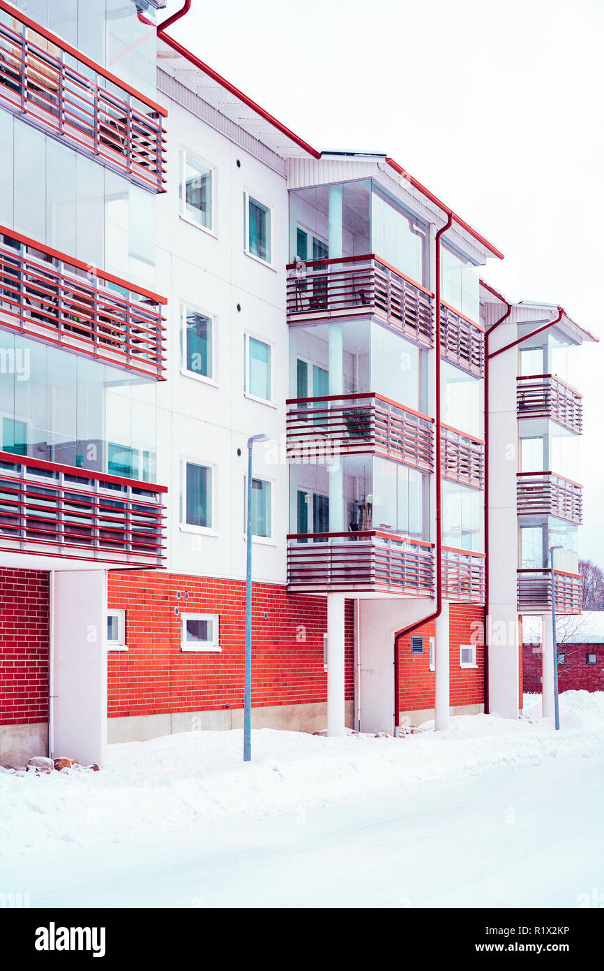 Block of apartment residential buildings complex in winter Rovaniemi ... - Architectural Apartment Design In Lapland Landscapes