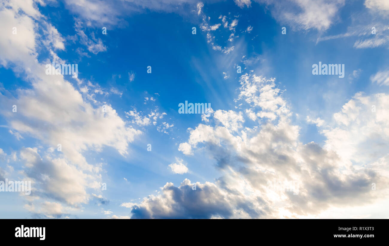 Blue sky and clouds. Weather and nature background Stock Photo