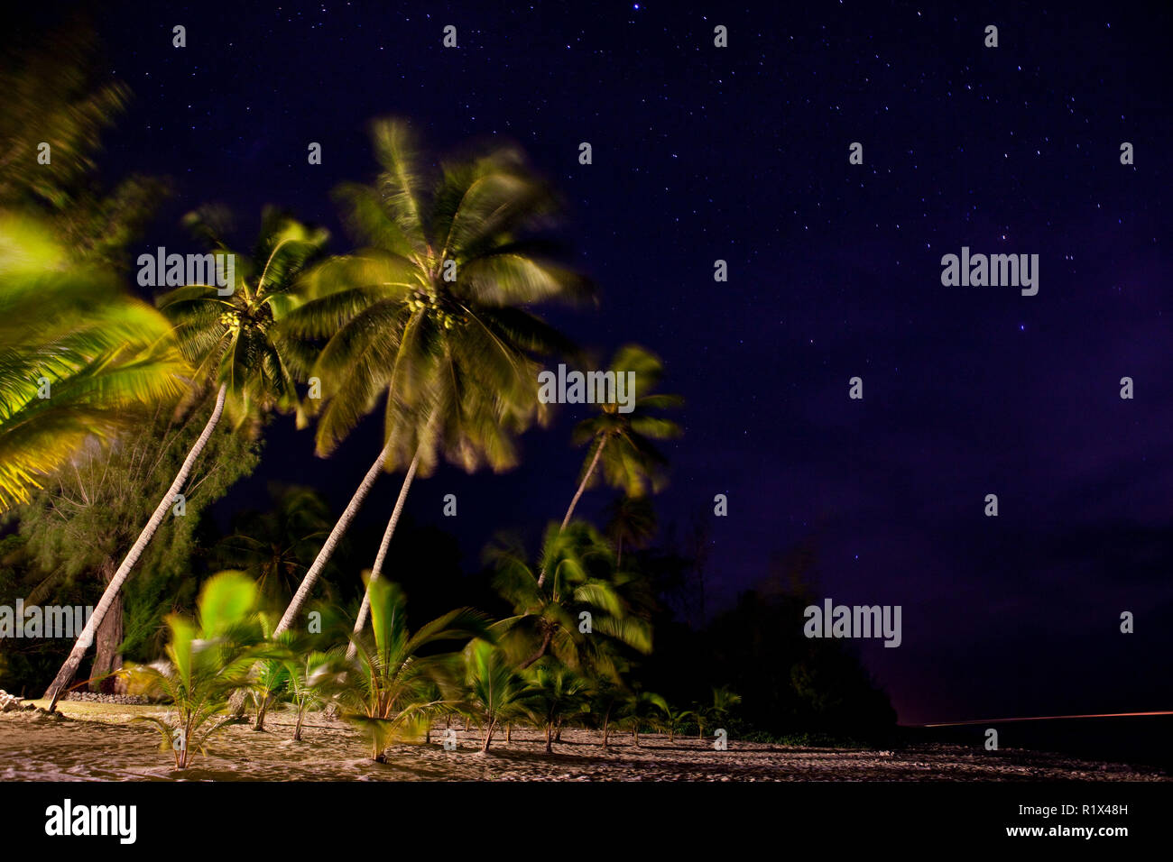 A starry night on the beach on Rarotonga, Cook Islands. Stock Photo
