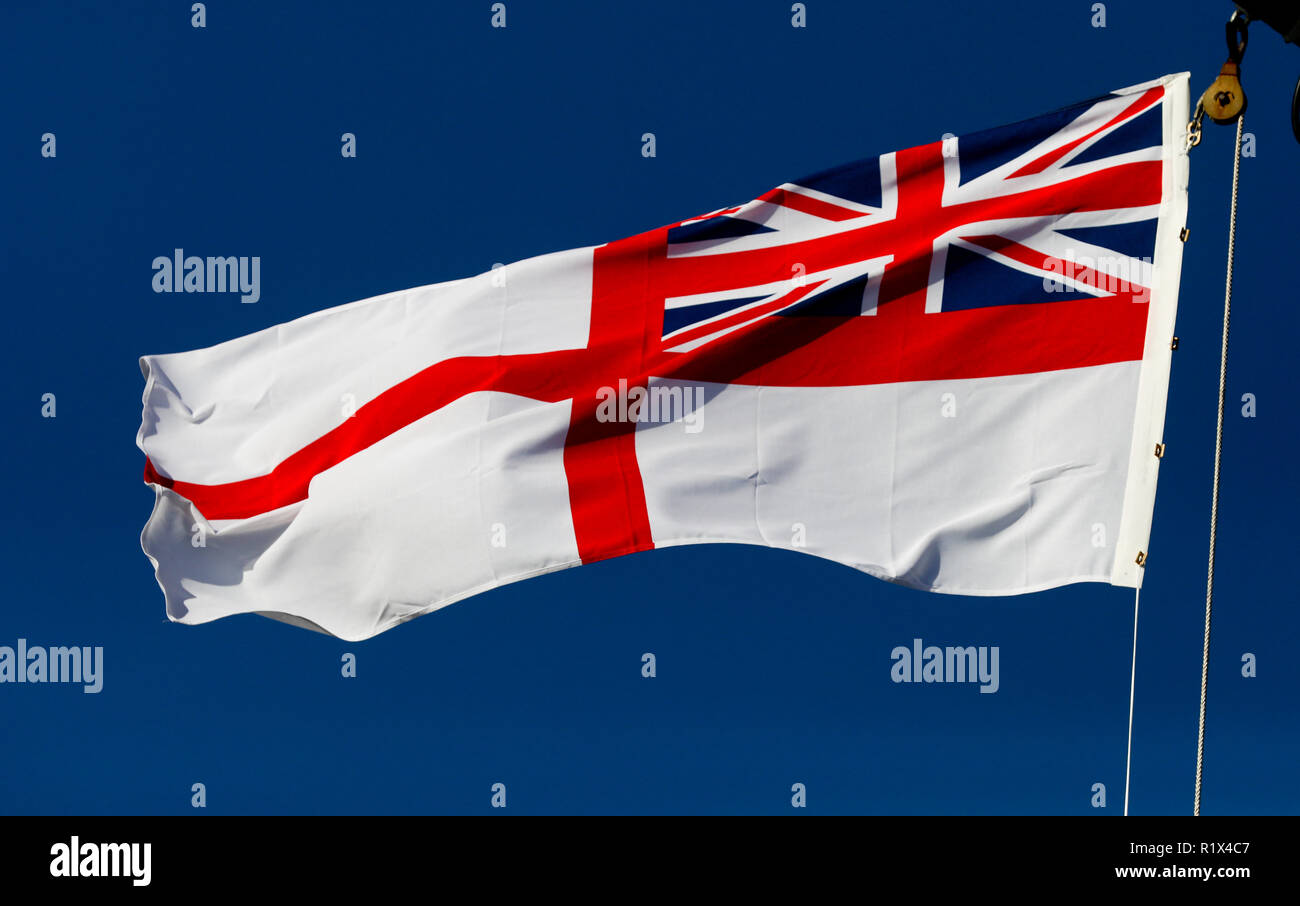 The Flag of the Royal Navy the White Ensign Stock Photo
