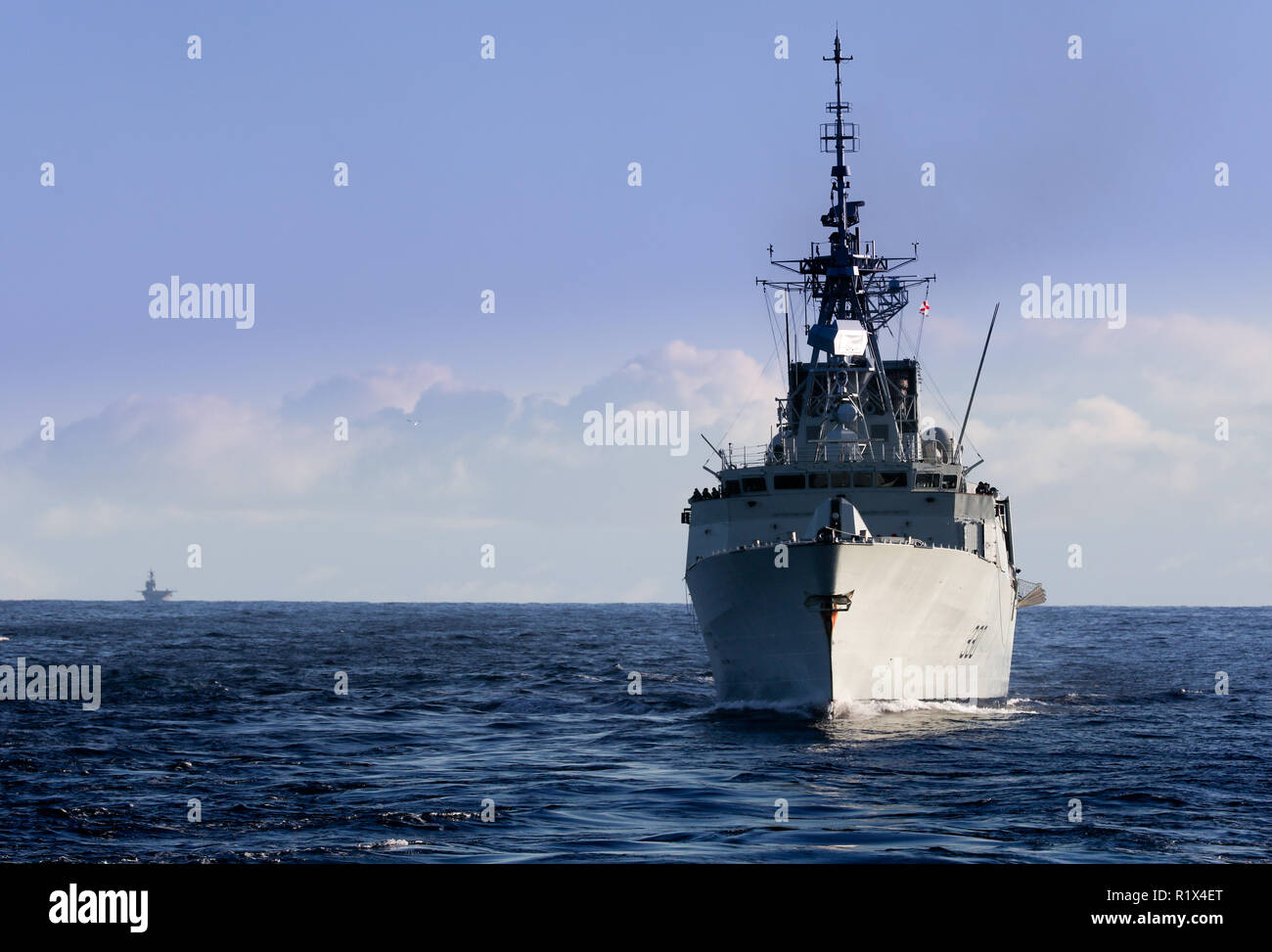 The Canadian frigate HMCS Halifax in the north Atlantic Stock Photo