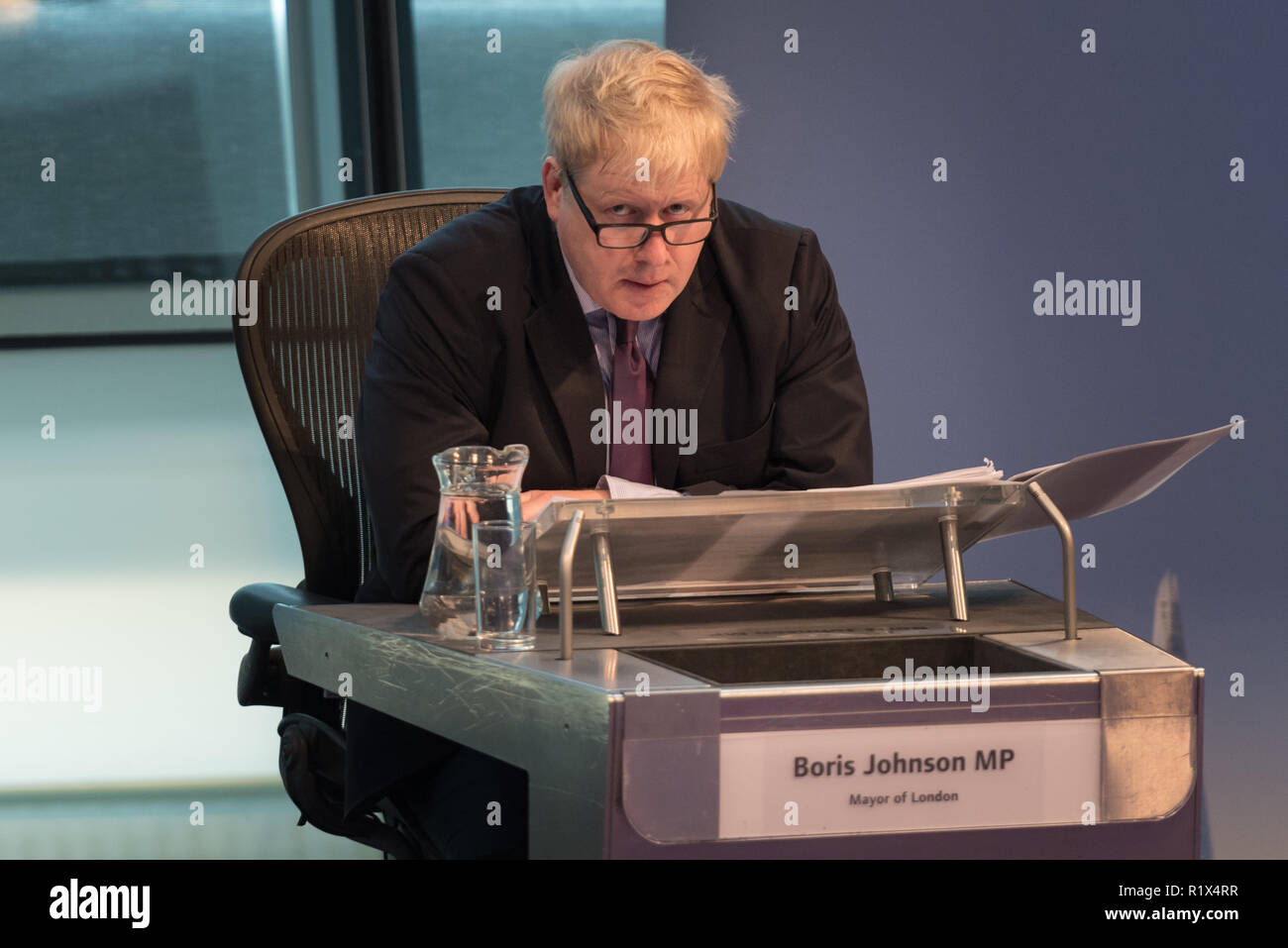 The Chamber at City Hall, The Queen’s Walk, London, UK. 22nd February, 2016. The current Mayor of London, Boris Johnson, presents his last £16 billion Stock Photo