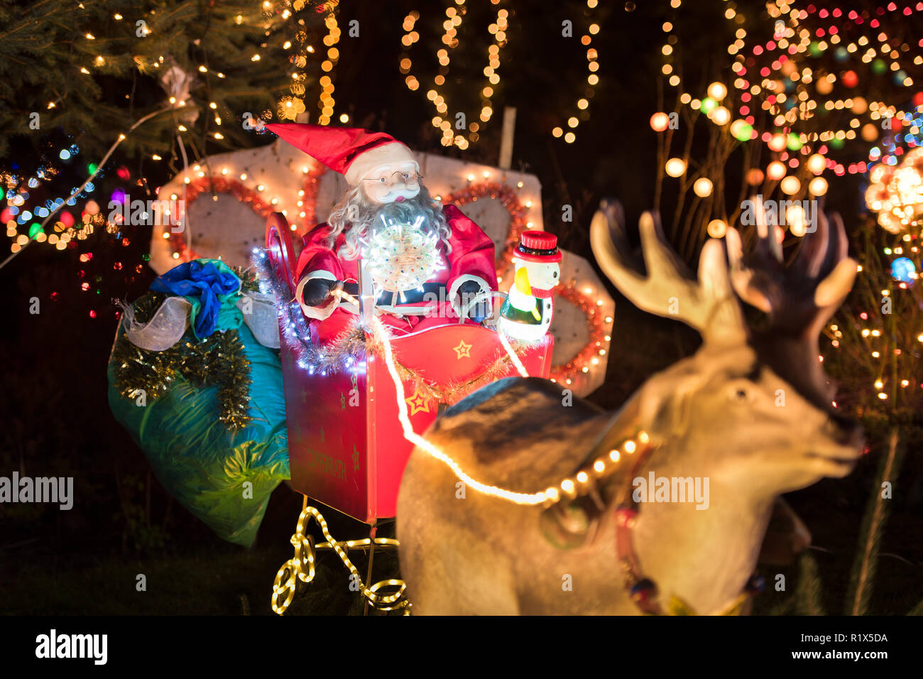 Illuminated Reindeer On Lawn Stock Photos Illuminated Reindeer