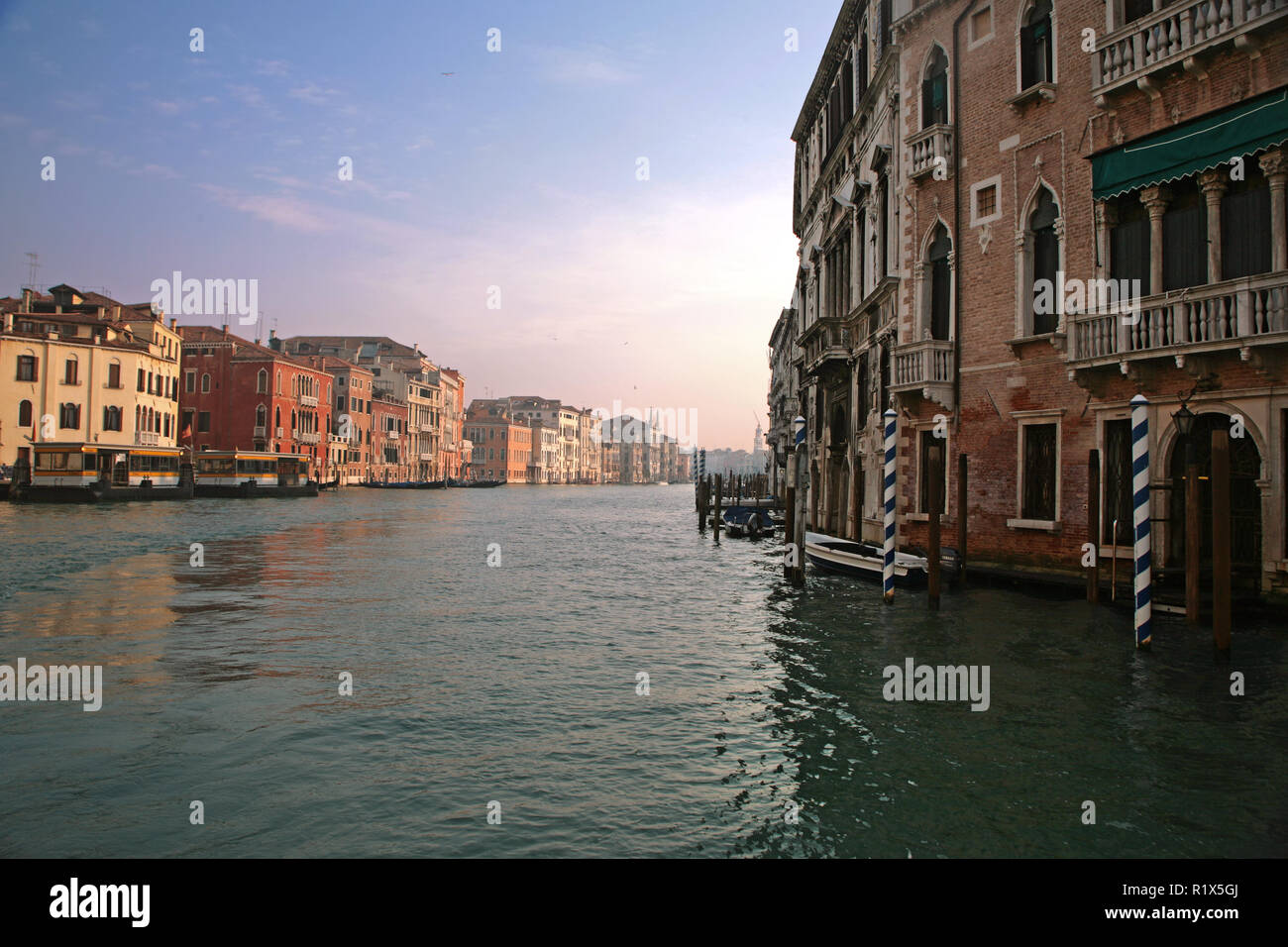 The Grand Canal at San Toma, with palaces lining the San Polo and San Marco waterfronts, Venice, Italy Stock Photo