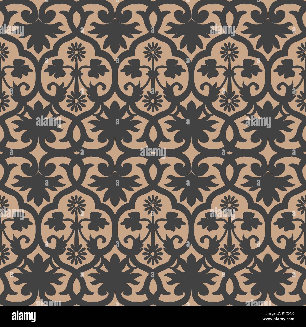 Vector damask seamless retro pattern background spiral curve botanic ...