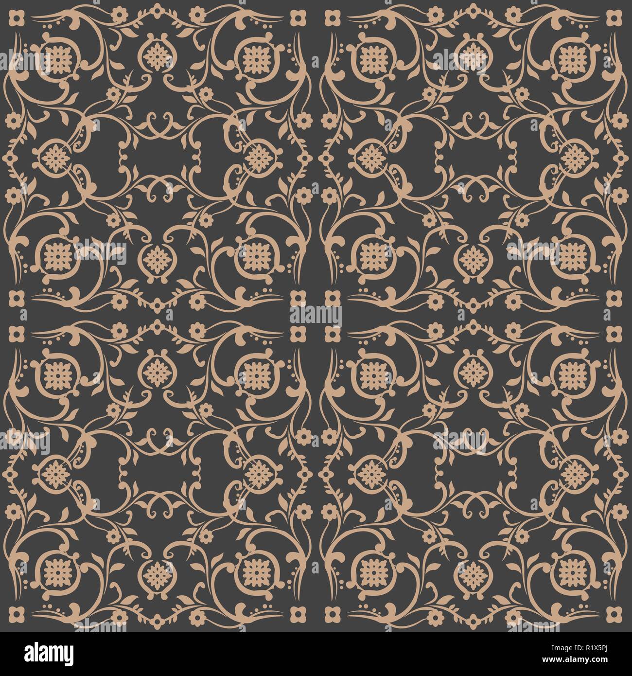 Vector damask seamless retro pattern background botanic garden spiral ...