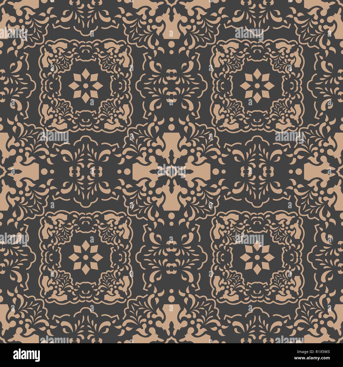 Vector damask seamless retro pattern background botanic garden leaf ...