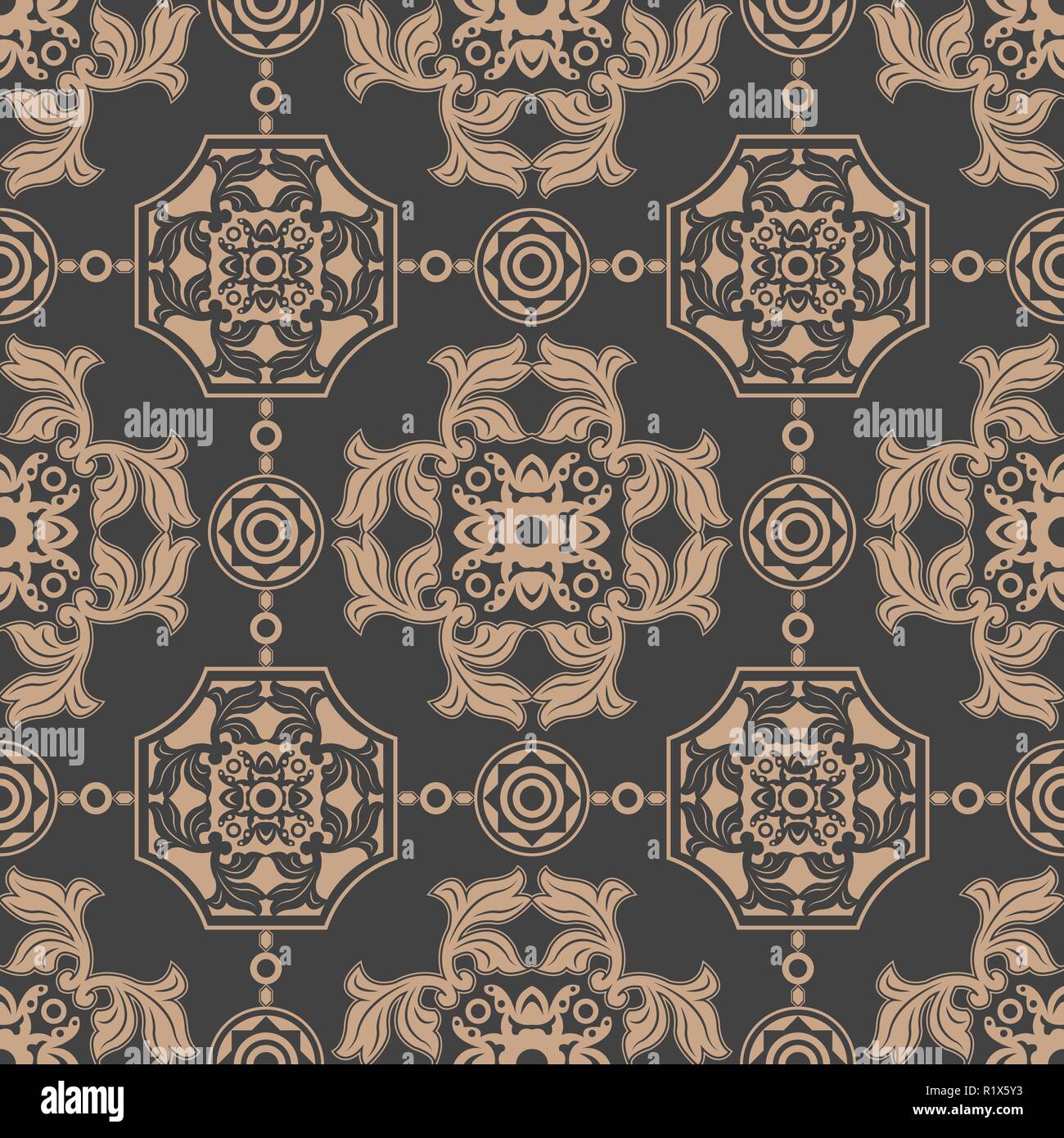 Vector damask seamless retro pattern background botanic garden spiral ...