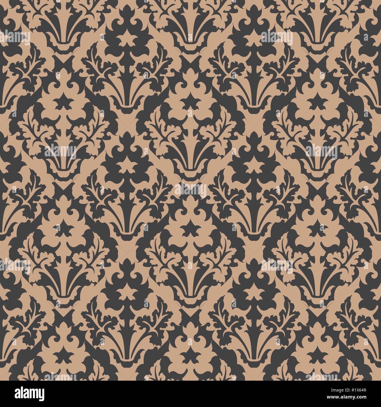 Vector damask seamless retro pattern background botanic garden leaf ...