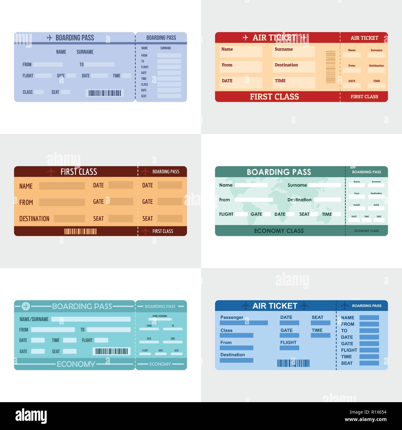 Ticket airline banner horizontal concept set. Flat illustration of 3 ticket airline vector banner horizontal concepts for web Stock Vector