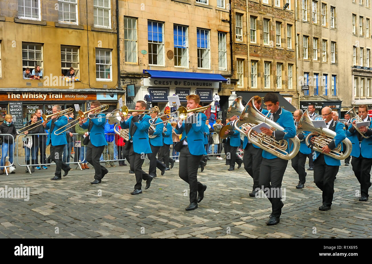 Brass band playing at the Riding of the Marches, Edinburgh, Scotland