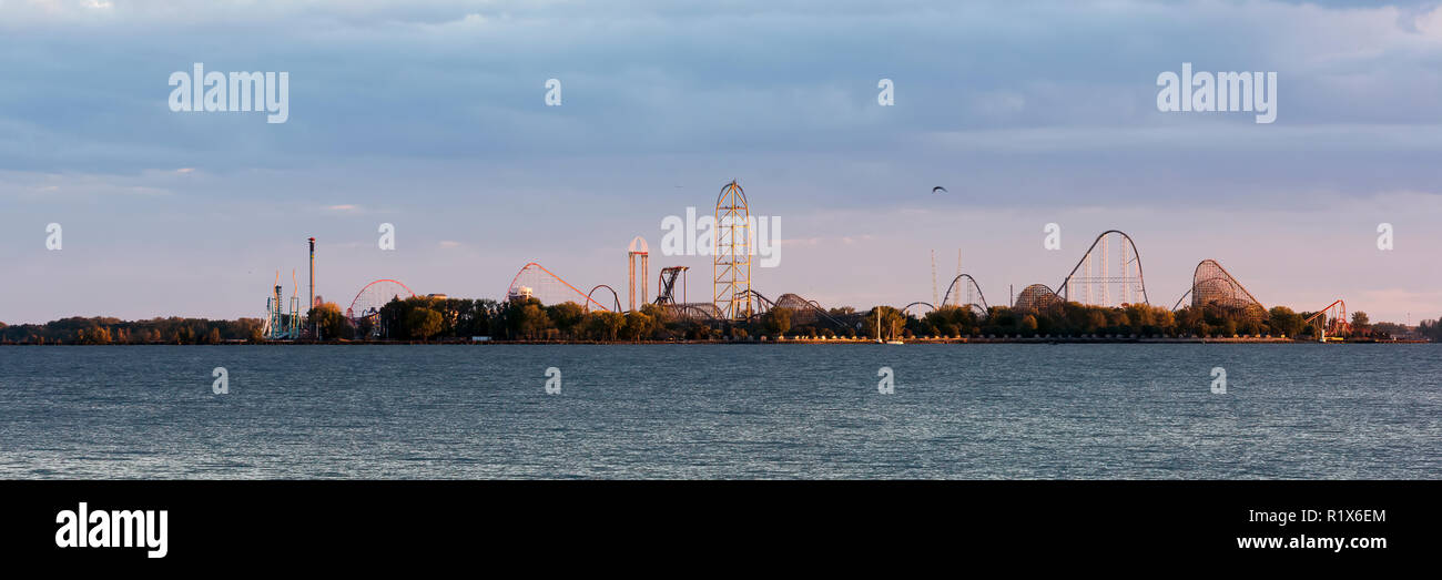 Cedar Point, in Sandusky, Ohio at sunset Stock Photo