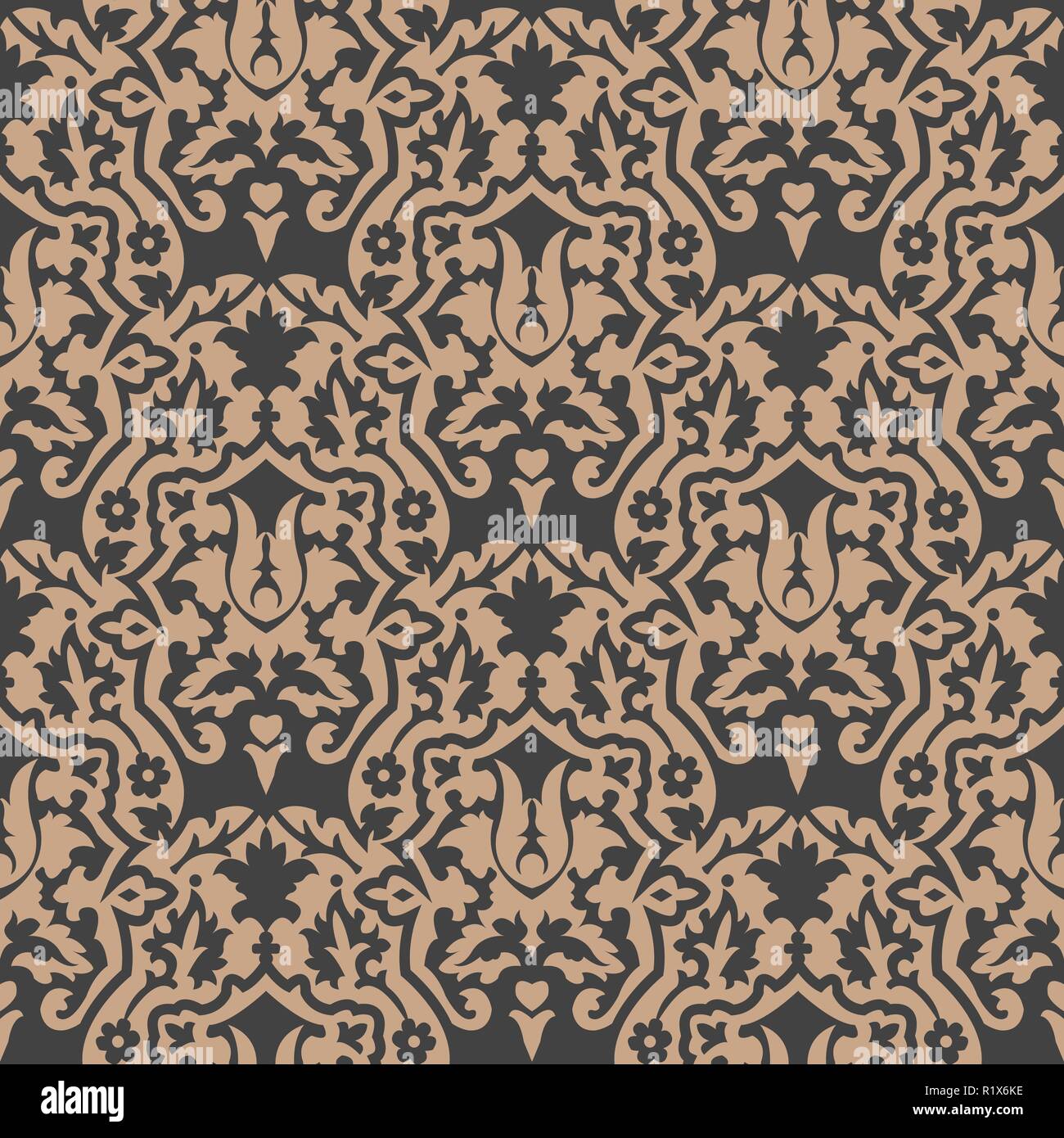 Vector damask seamless retro pattern background botanic garden plant ...