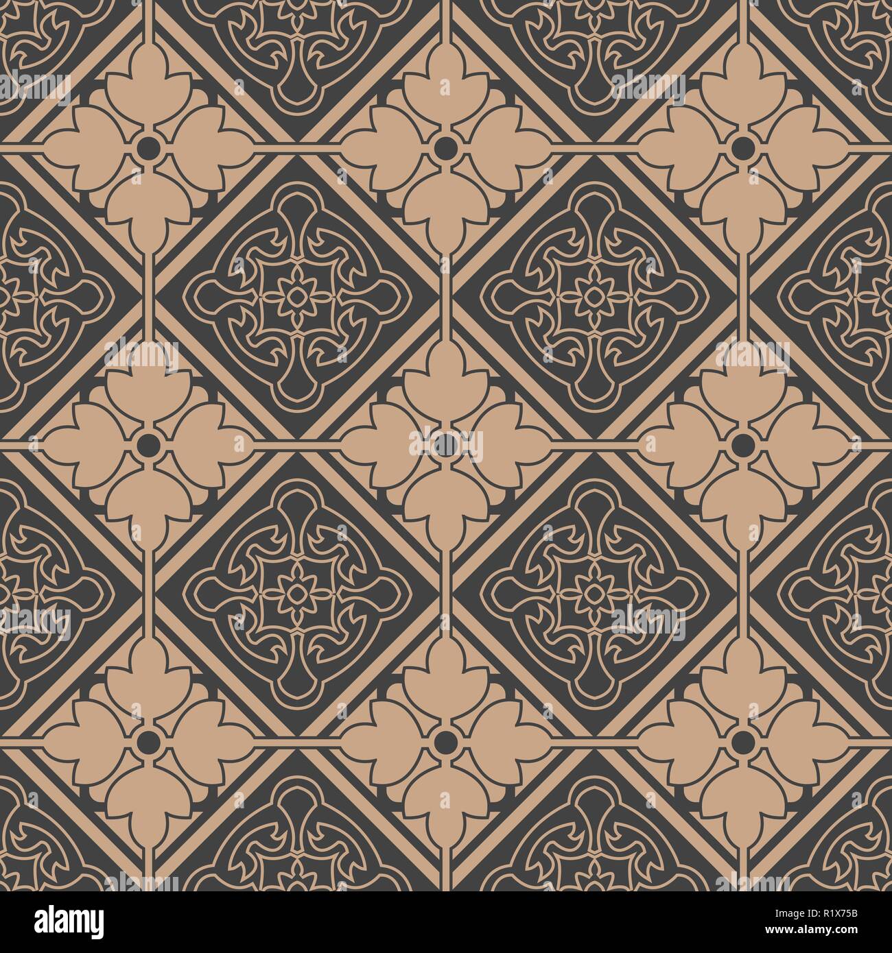 Vector damask seamless retro pattern background check curve geometry ...