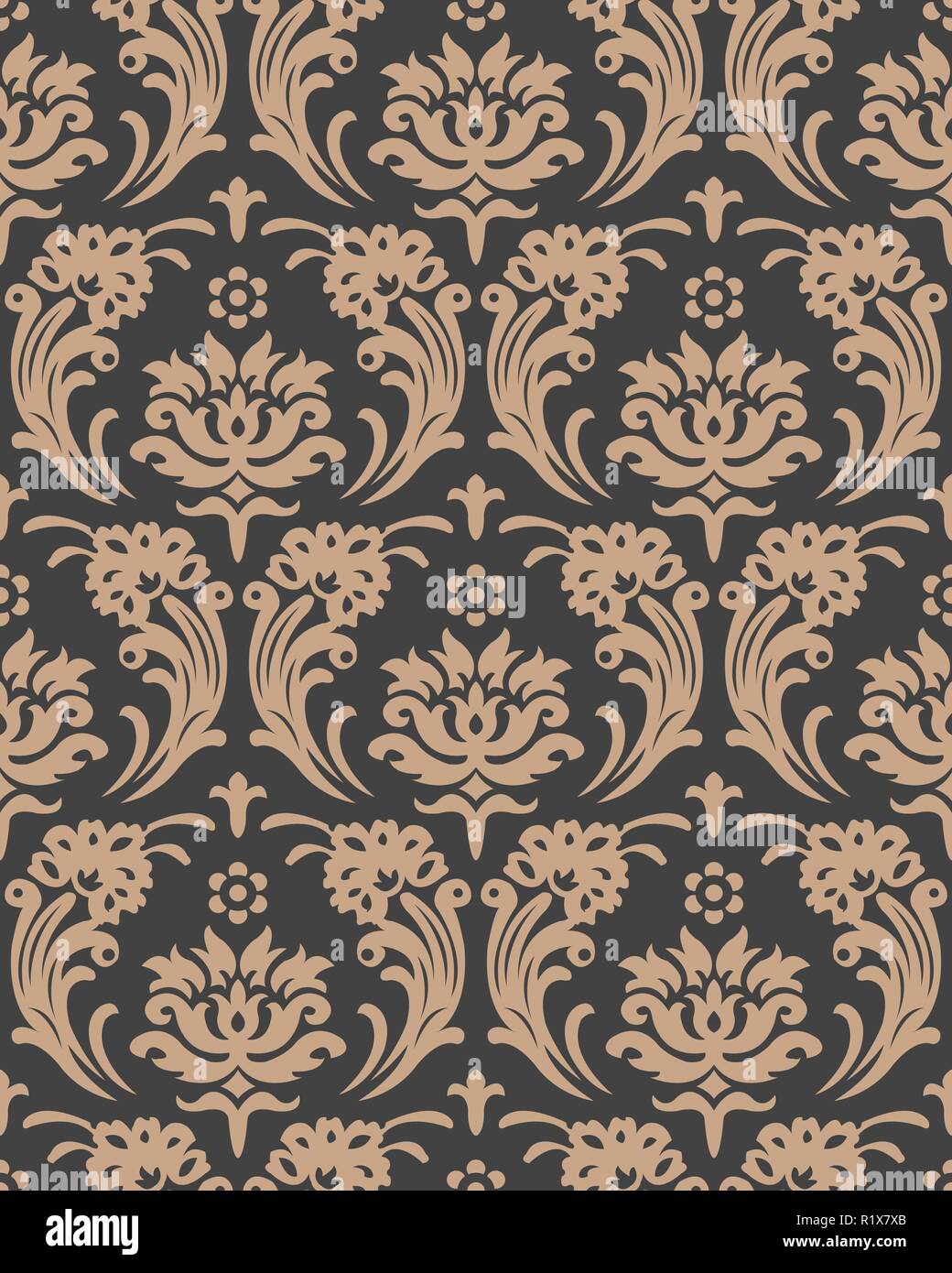 Vector damask seamless retro pattern background botanic garden spiral ...