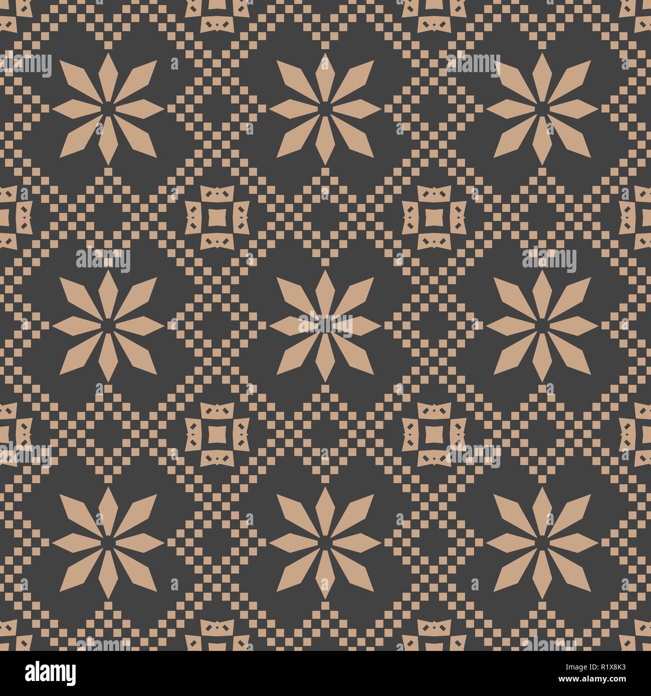 Vector damask seamless retro pattern background mosaic pixel check ...