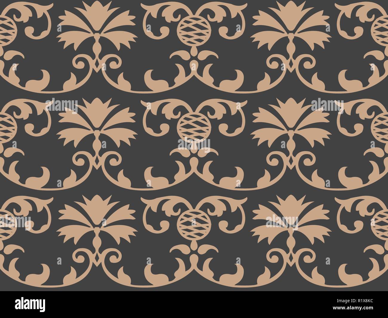 Vector damask seamless retro pattern background botanic garden spiral ...