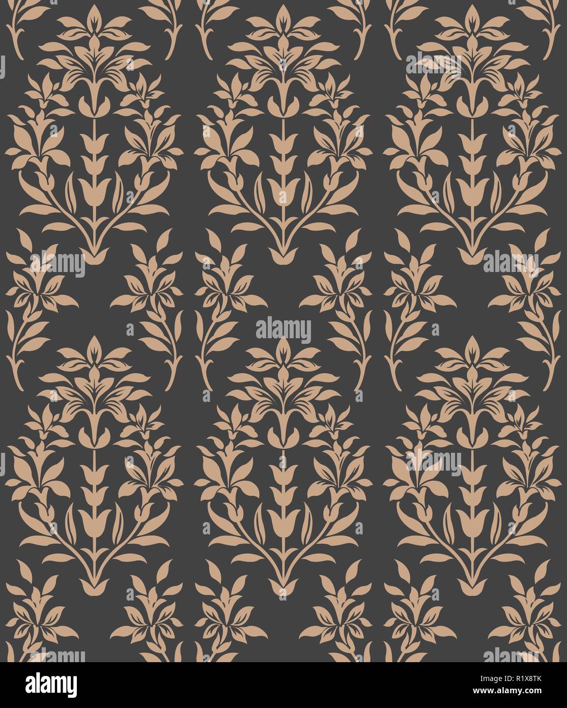 Vector damask seamless retro pattern background botanic garden nature ...