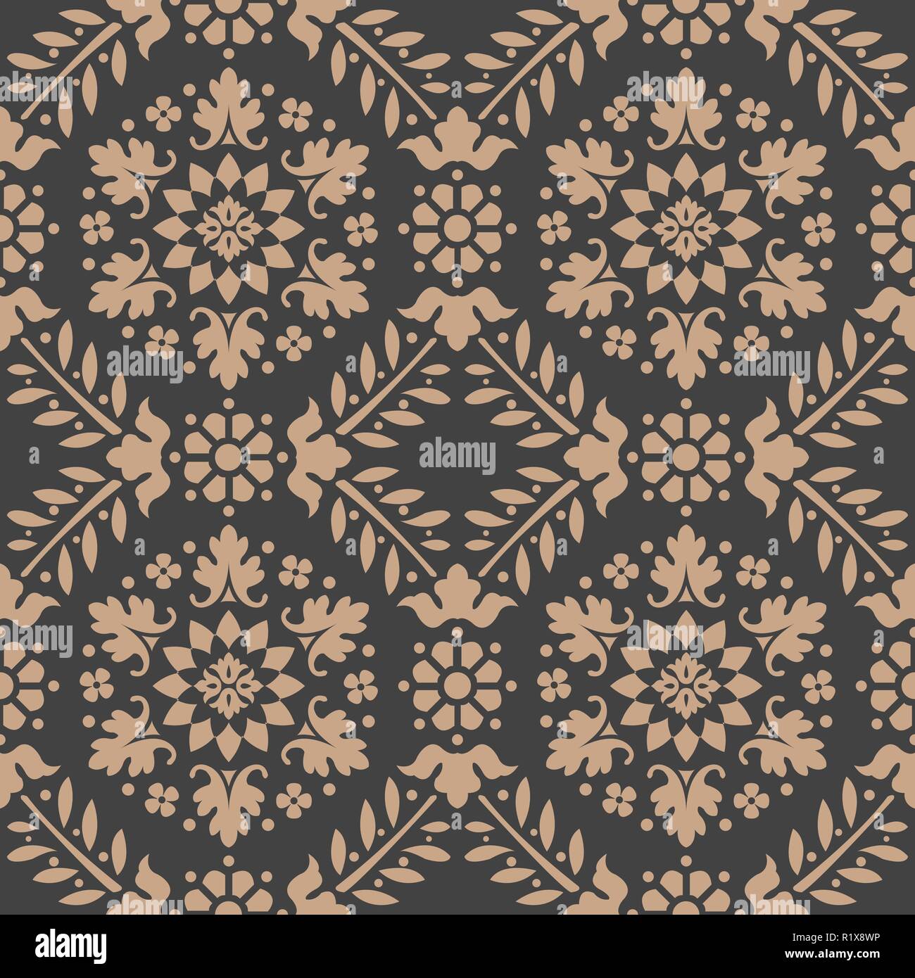 Vector damask seamless retro pattern background botanic garden leaf ...