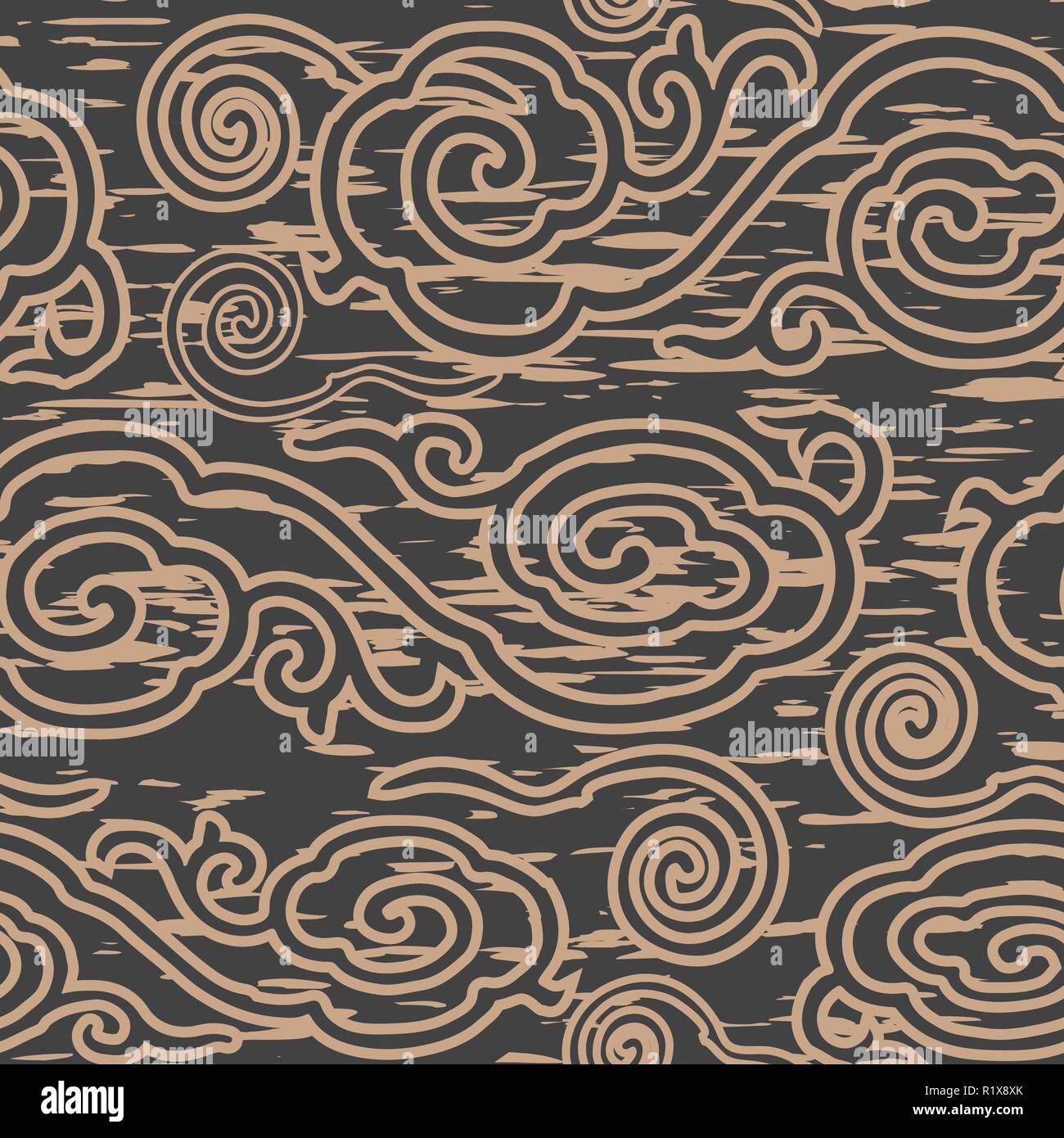 Vector damask seamless retro pattern background oriental spiral curve  vortex cross cloud frame line. Elegant luxury brown tone design for  wallpapers Stock Vector Image & Art - Alamy