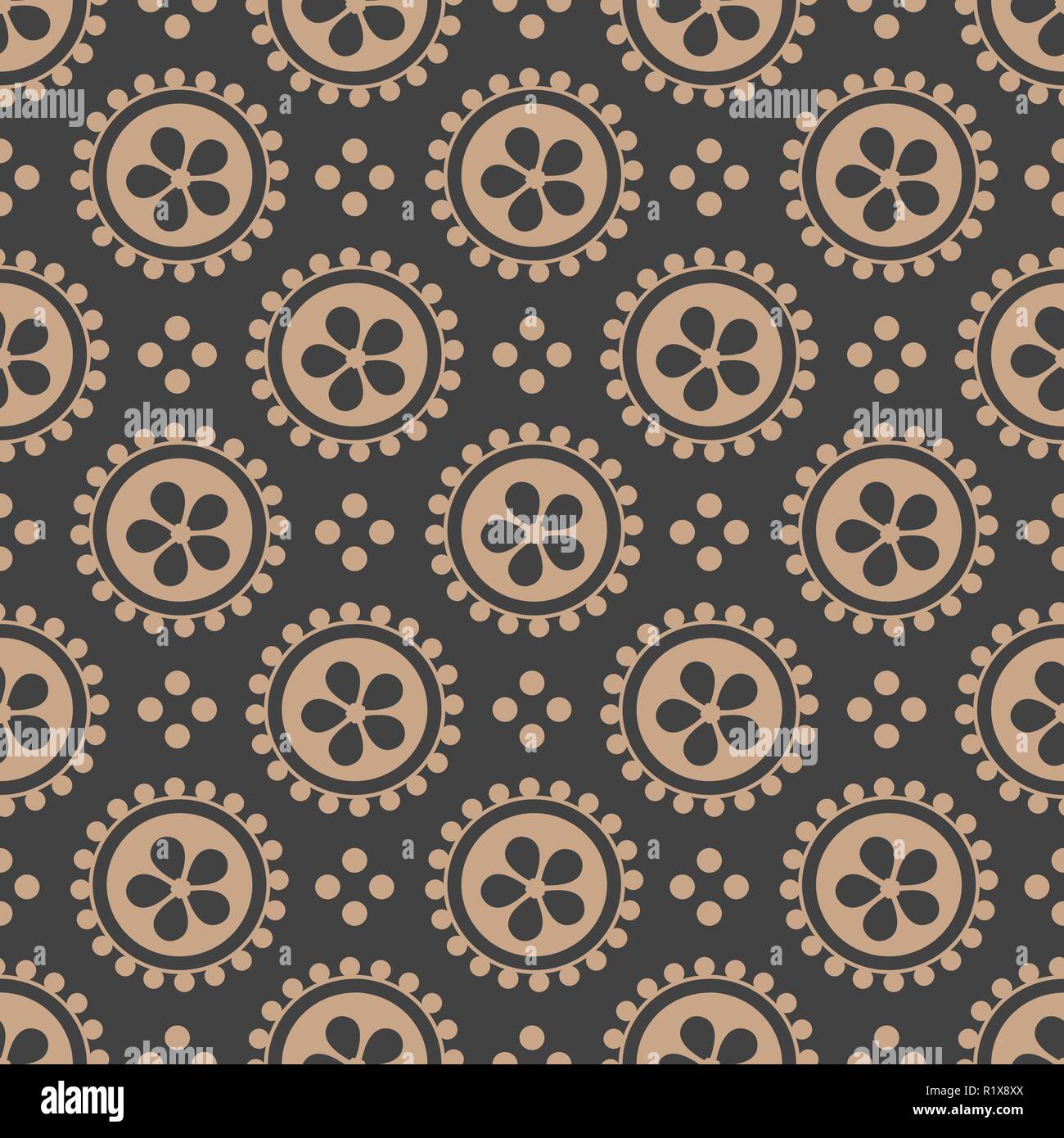Vector damask seamless retro pattern background round cross dot line ...