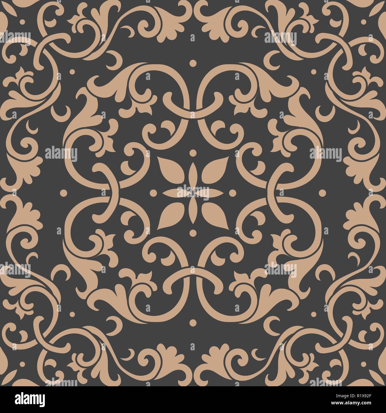 Vector damask seamless retro pattern background botanic garden spiral ...