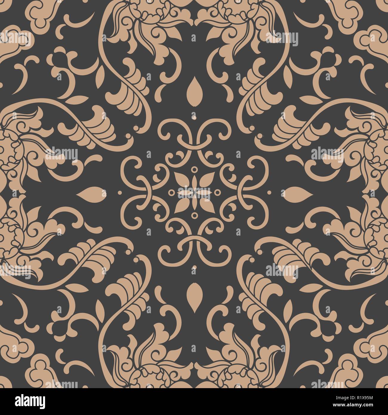 Vector damask seamless retro pattern background botanic garden spiral ...