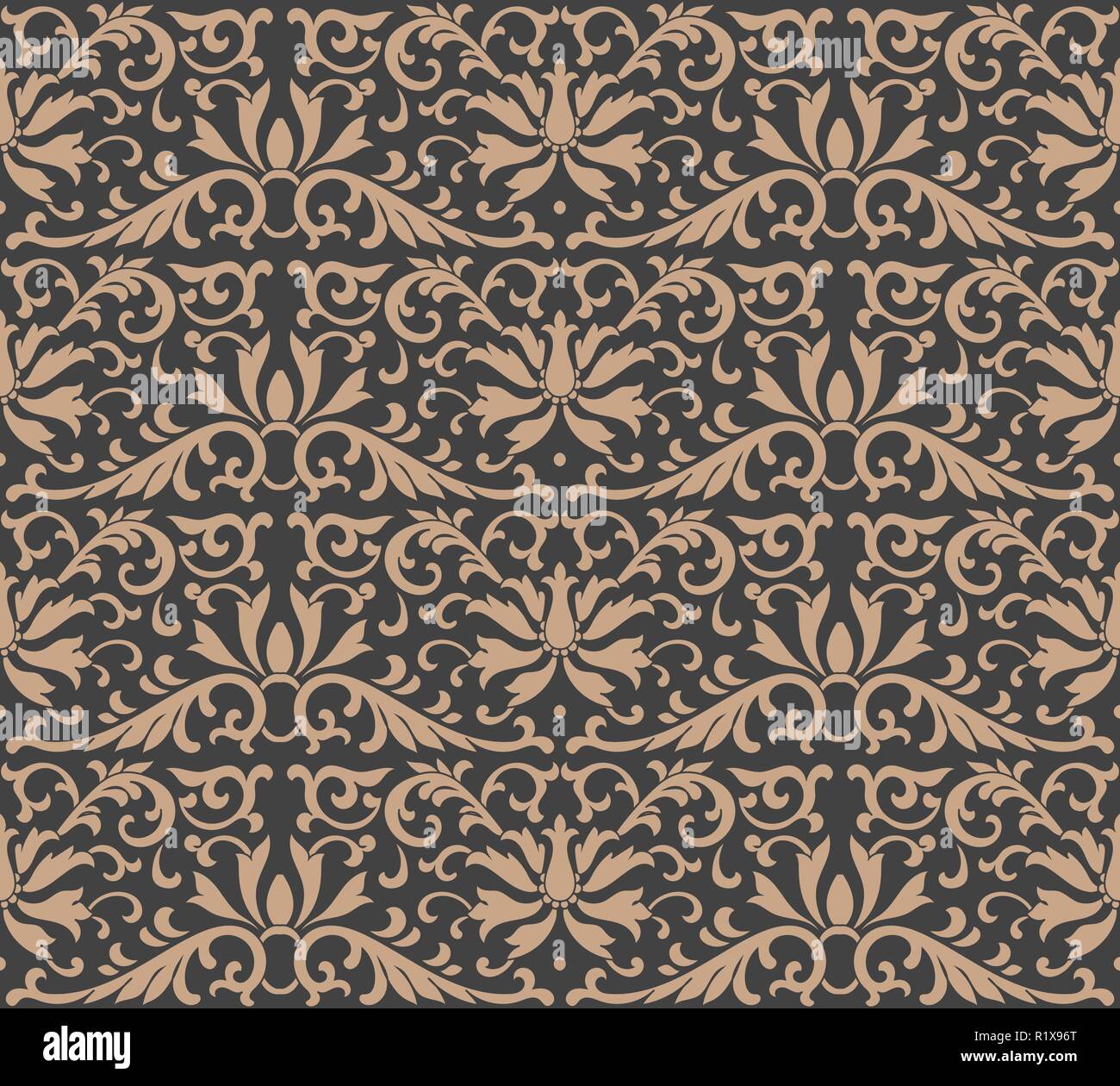 Vector damask seamless retro pattern background botanic garden spiral ...