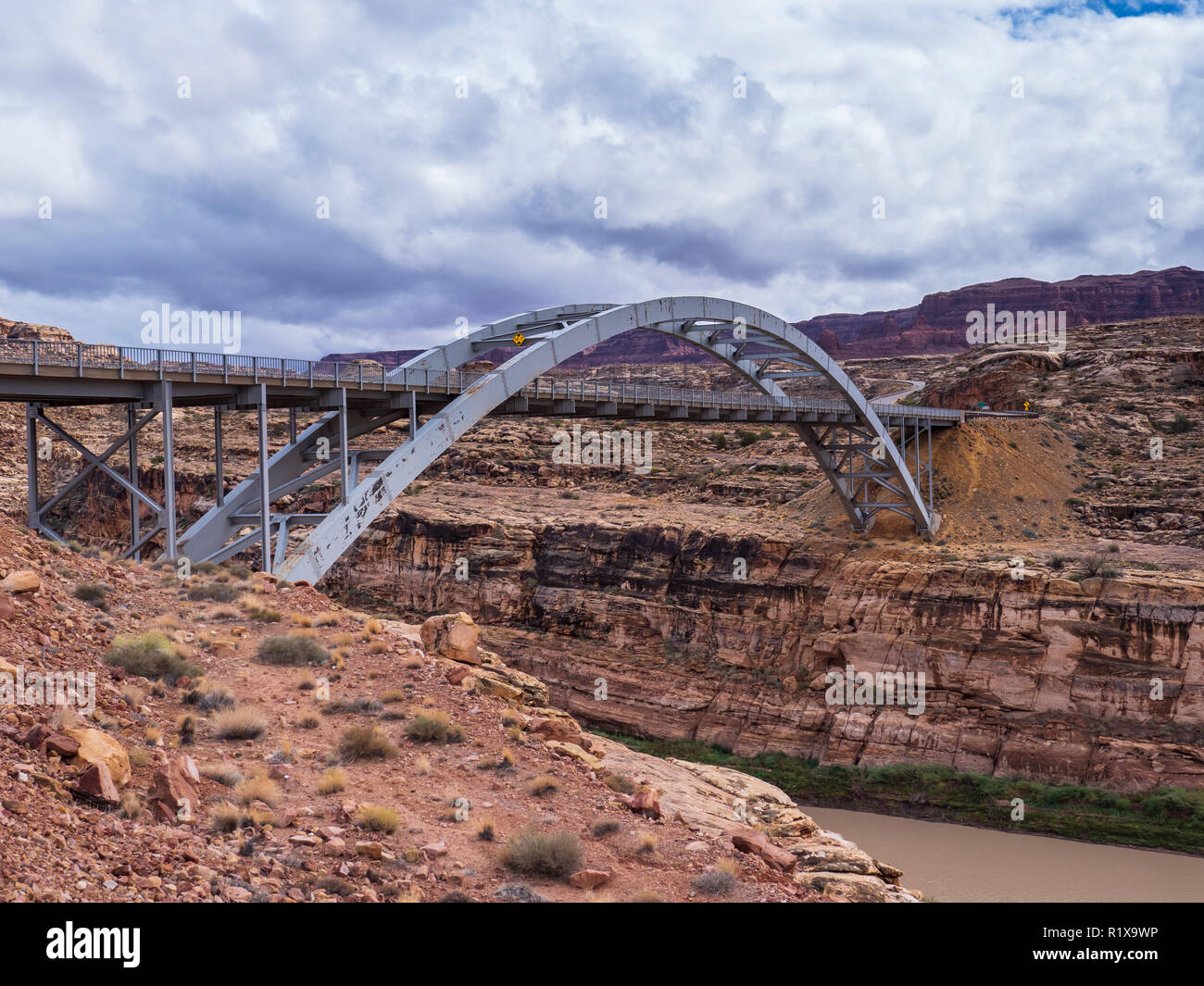 Hite Crossing Bridge over the Colorado River, Utah Highway 95, Glen Canyon National Recreation Area, Utah. Stock Photo