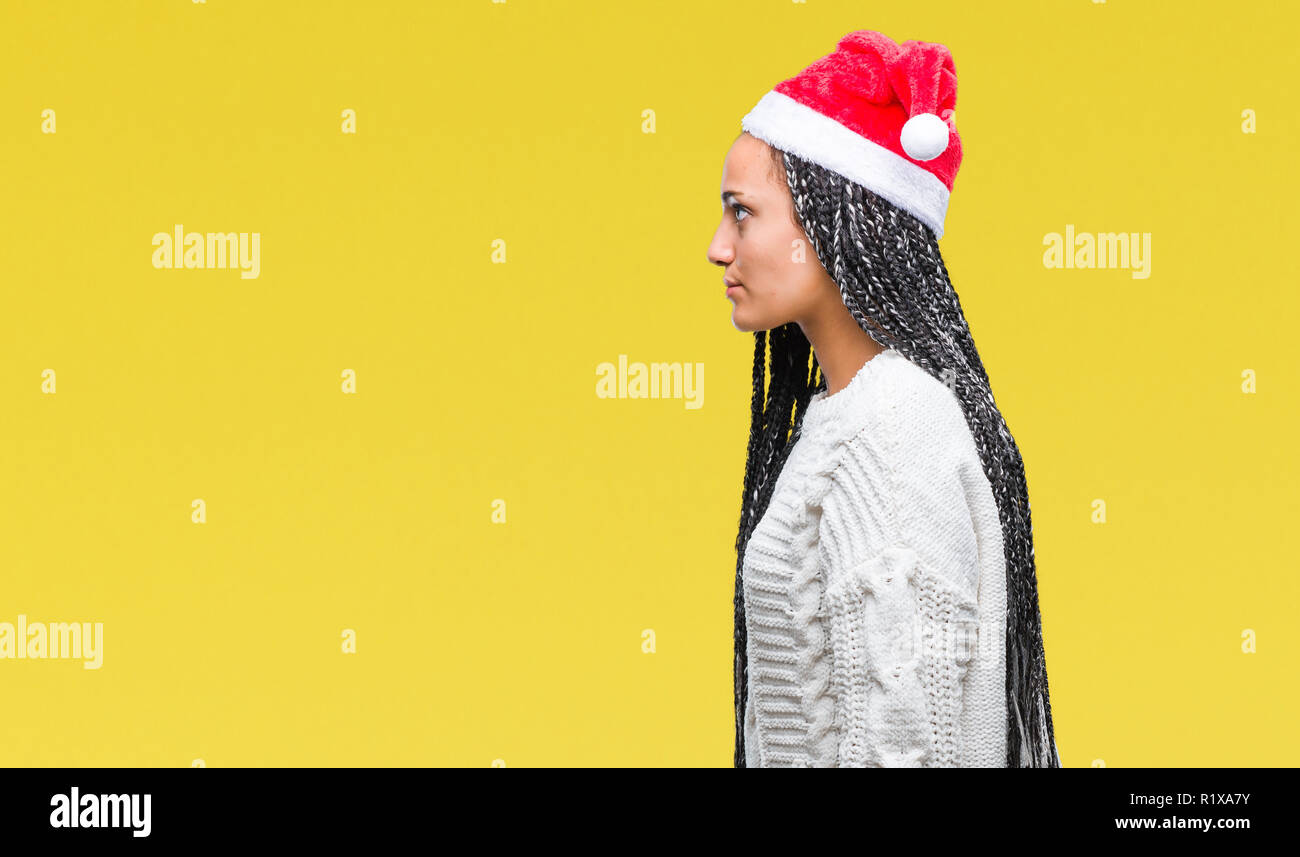 Young Braided Hair African American Girl Wearing Christmas Hat