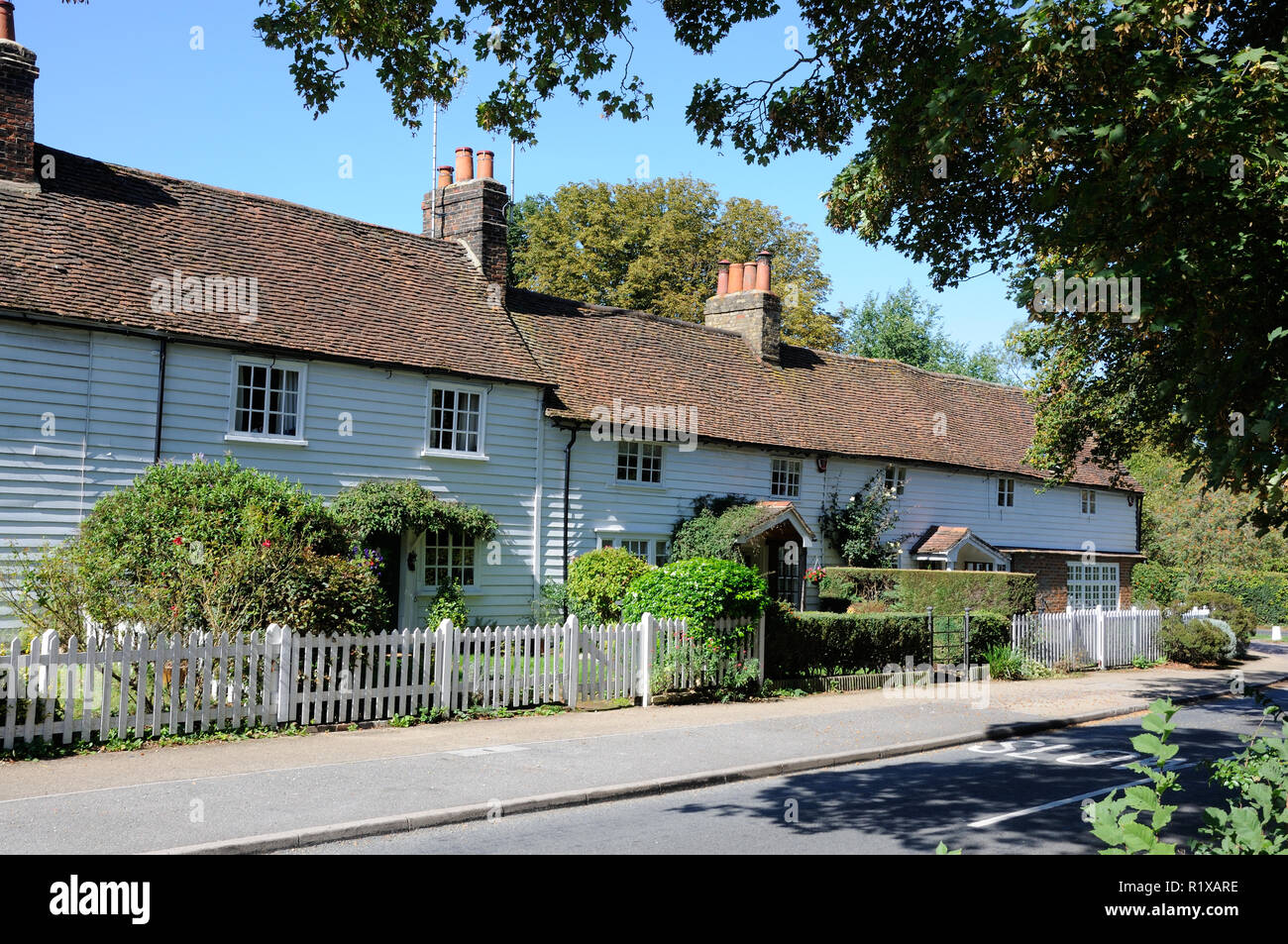 Weather boarded Cottages, Little Berkhamsted, Hertfordshire. Stock Photo