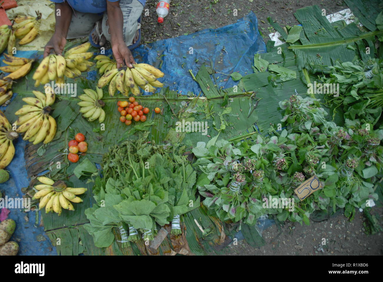 Woman selling bananas at Boroko market, Port Moresby, Papua New Guinea